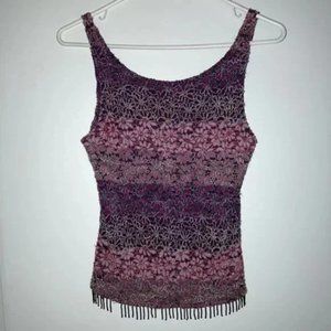Charlotte Russe Embroidered Tank Top with Beaded Fringe